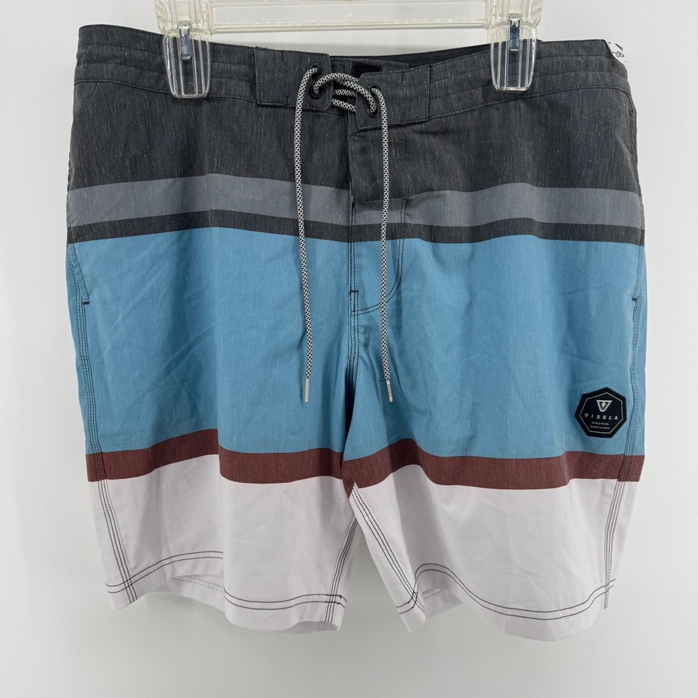 Vissla Mens Board Shorts Size 38 Upcycled Coconut Striped Swim Trunks M106EWAL